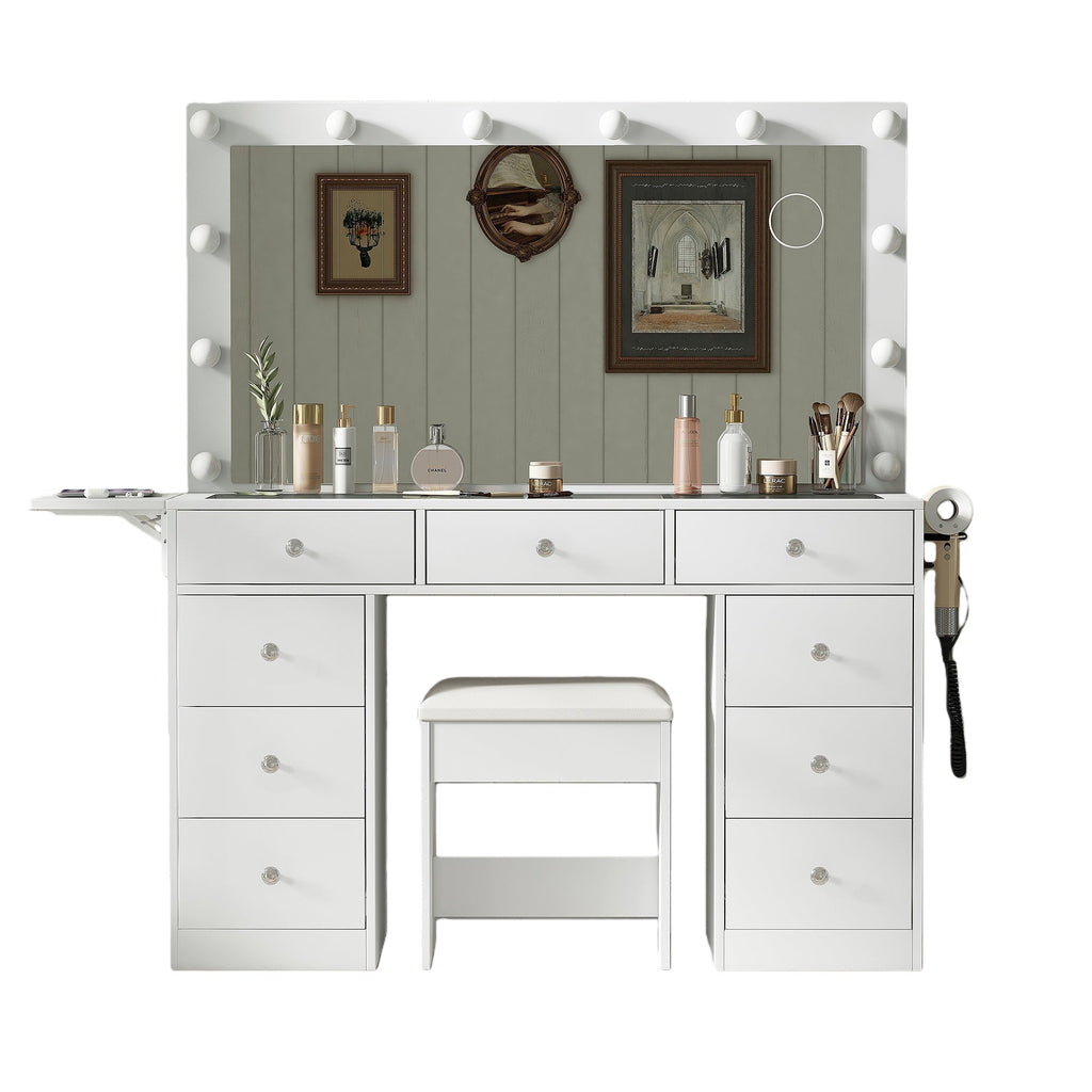 9-Drawer LED Mirror Vanity Desk - Vektaya