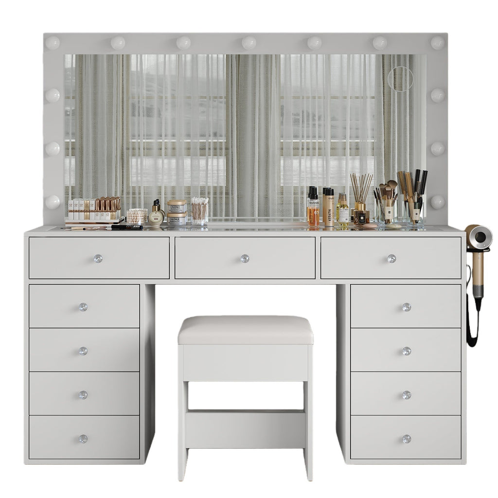 11-Drawer LED Mirror Vanity Desk - Vektaya