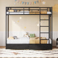 Twin Metal Bunk Bed with LED, USB Charging, Storage Drawers, No Box Spring Needed Black - Vektaya
