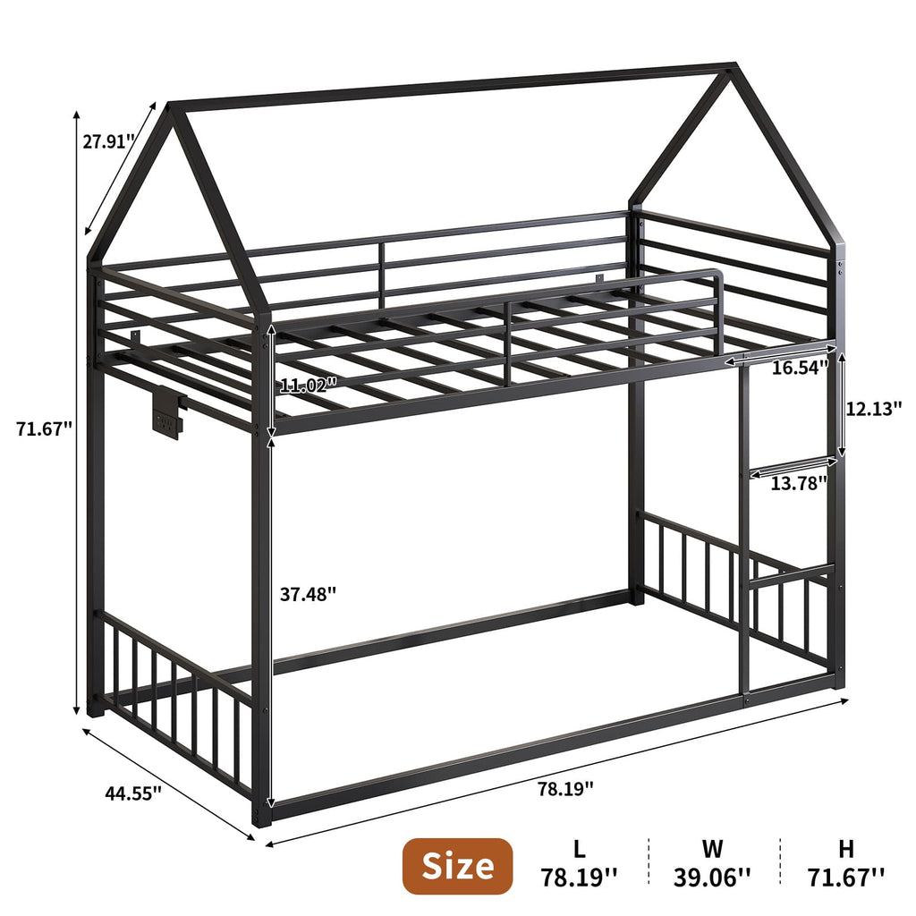 Twin Metal Bunk Bed with RGB LED, USB Charging - Vektaya