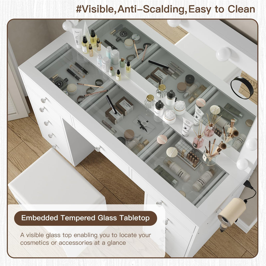 11-Drawer LED Mirror Vanity Desk - Vektaya