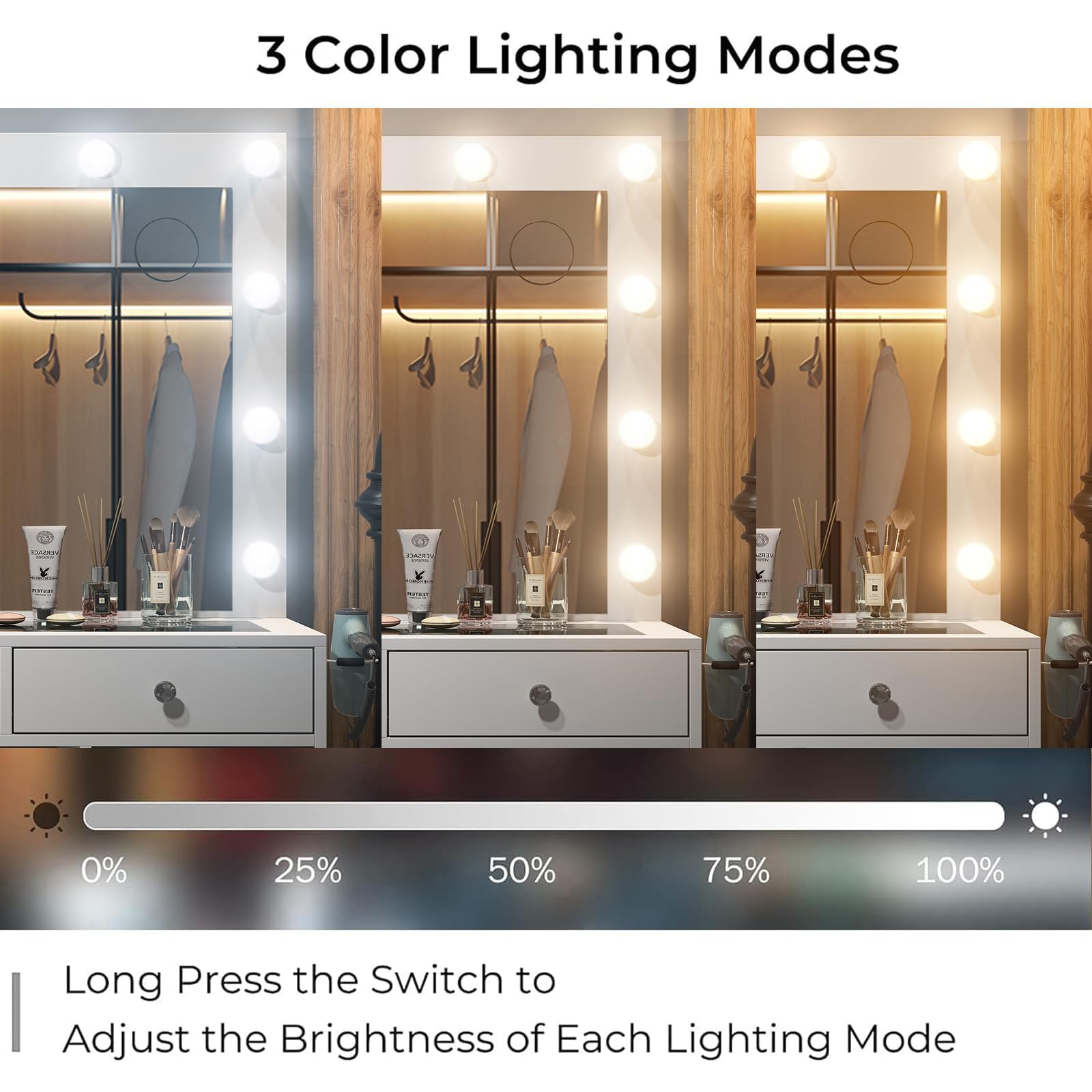 11-Drawer LED Mirror Vanity Desk - Vektaya