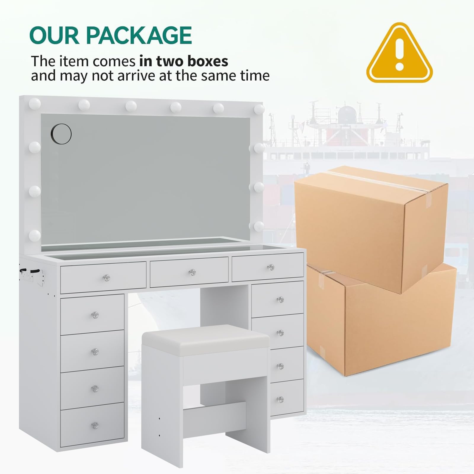 11-Drawer LED Mirror Vanity Desk - Vektaya