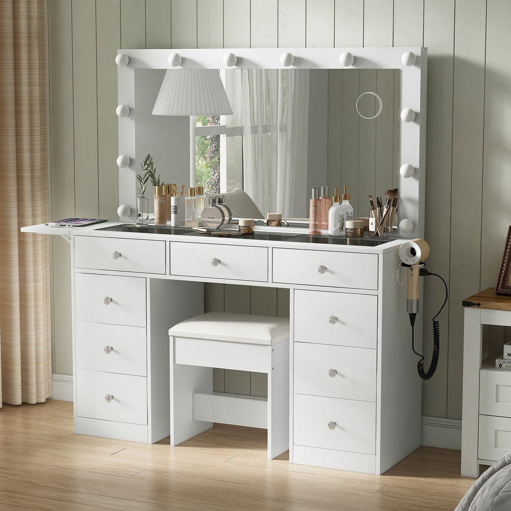 9-Drawer LED Mirror Vanity Desk - Vektaya