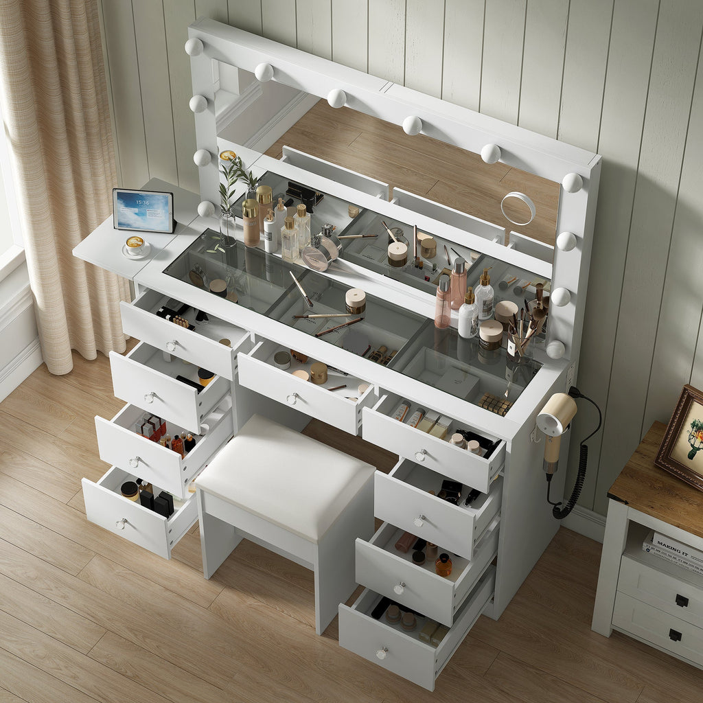 9-Drawer LED Mirror Vanity Desk - Vektaya