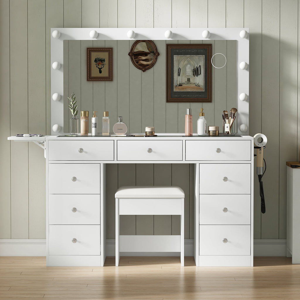 9-Drawer LED Mirror Vanity Desk - Vektaya