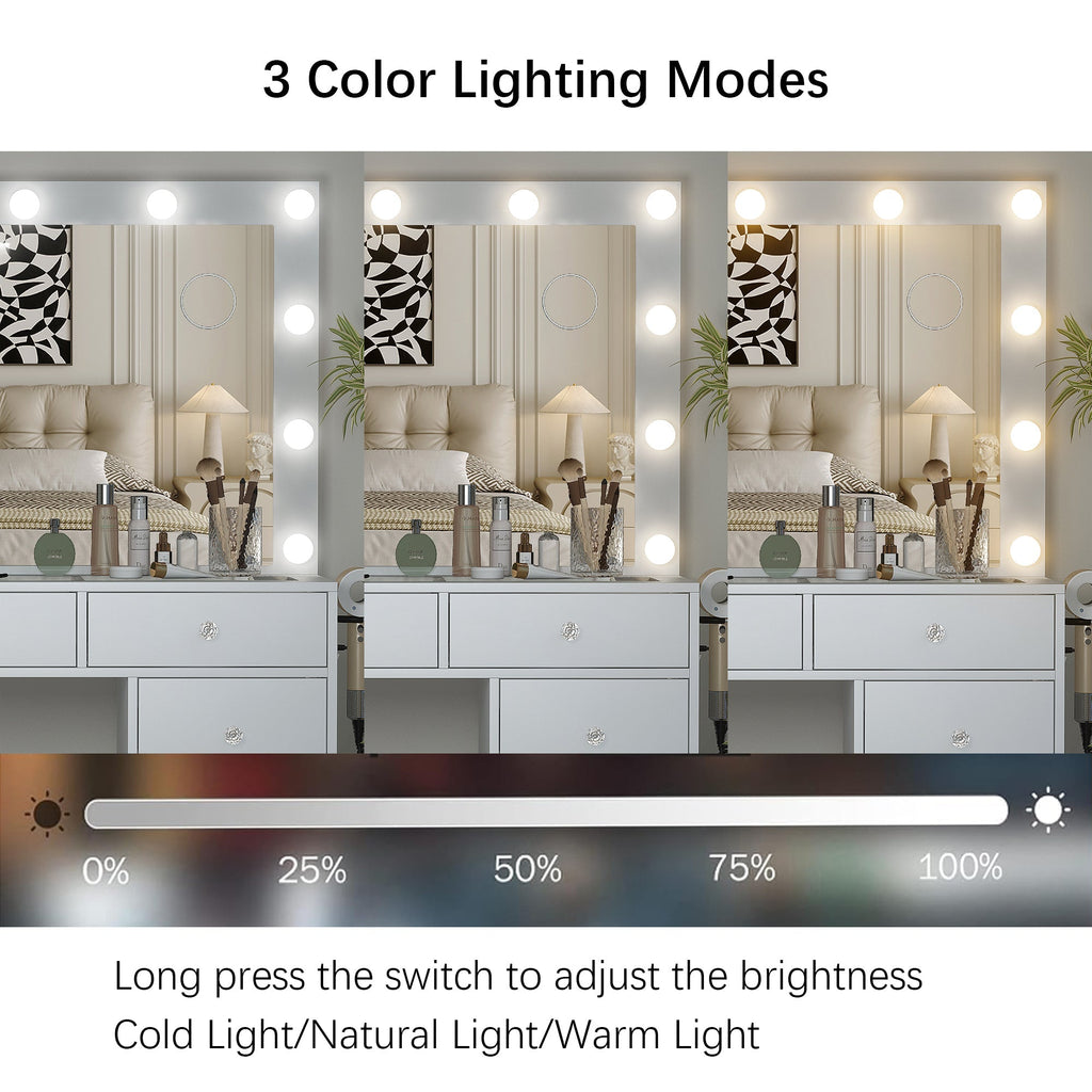 9-Drawer LED Mirror Vanity Desk - Vektaya