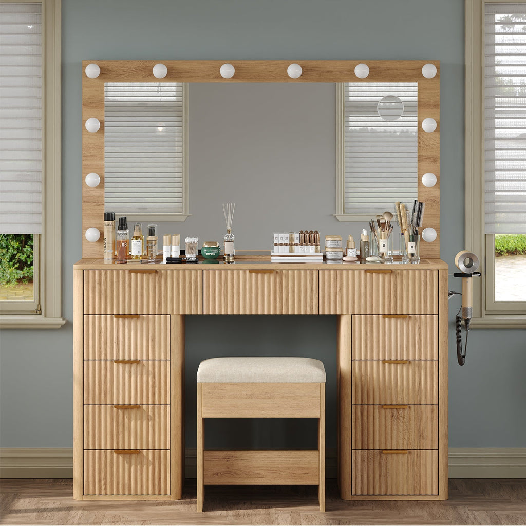 11-Drawer LED Mirror Vanity Desk - Vektaya