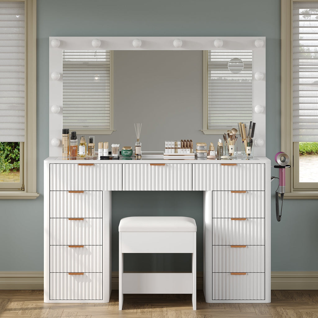 11-Drawer LED Mirror Vanity Desk - Vektaya