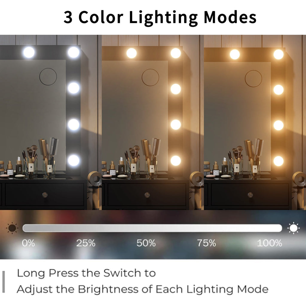 9-Drawer LED Mirror Vanity Desk - Vektaya