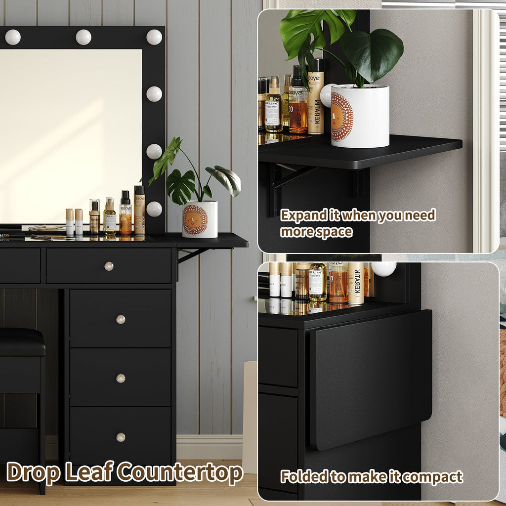 9-Drawer LED Mirror Vanity Desk - Vektaya