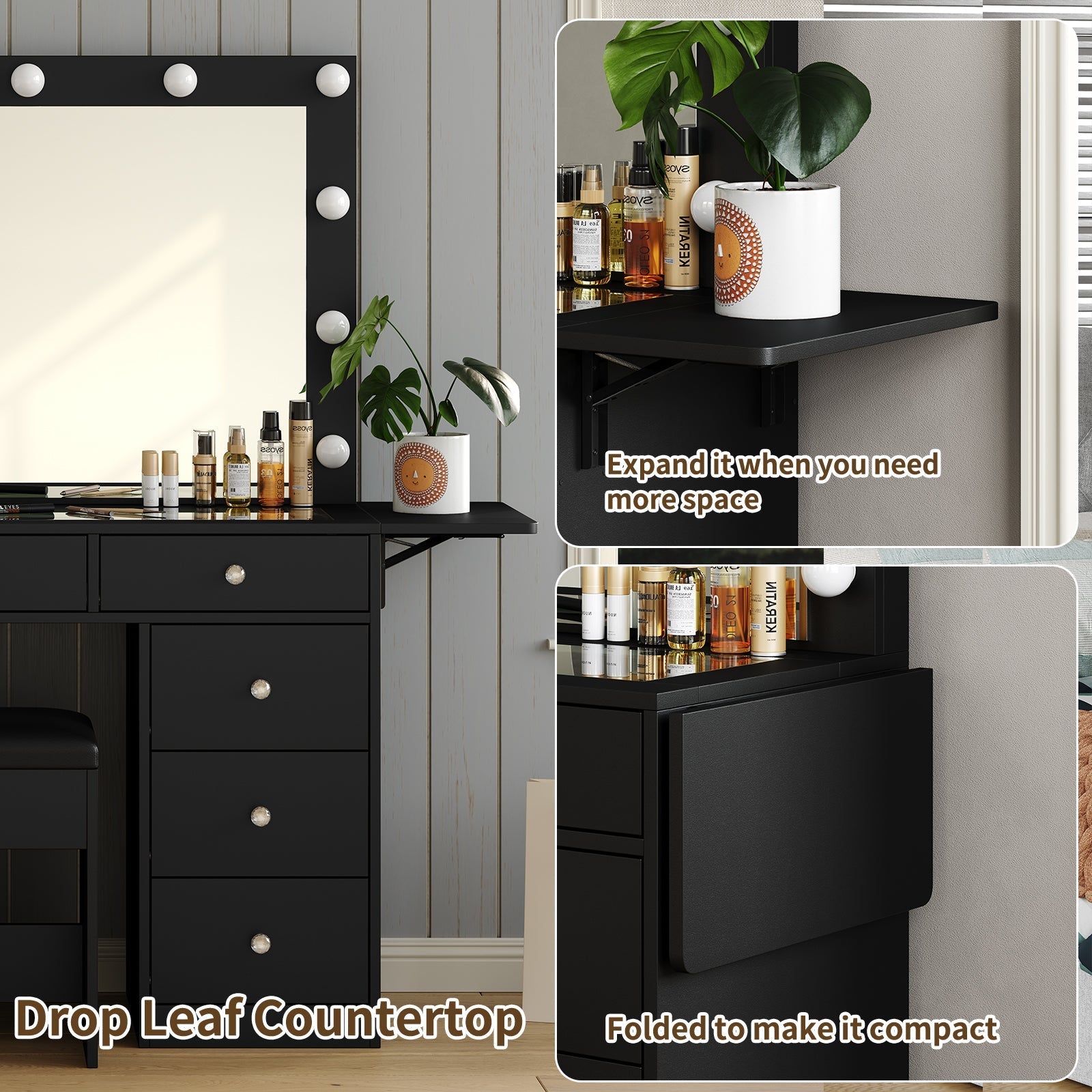 9-Drawer LED Mirror Vanity Desk - Vektaya