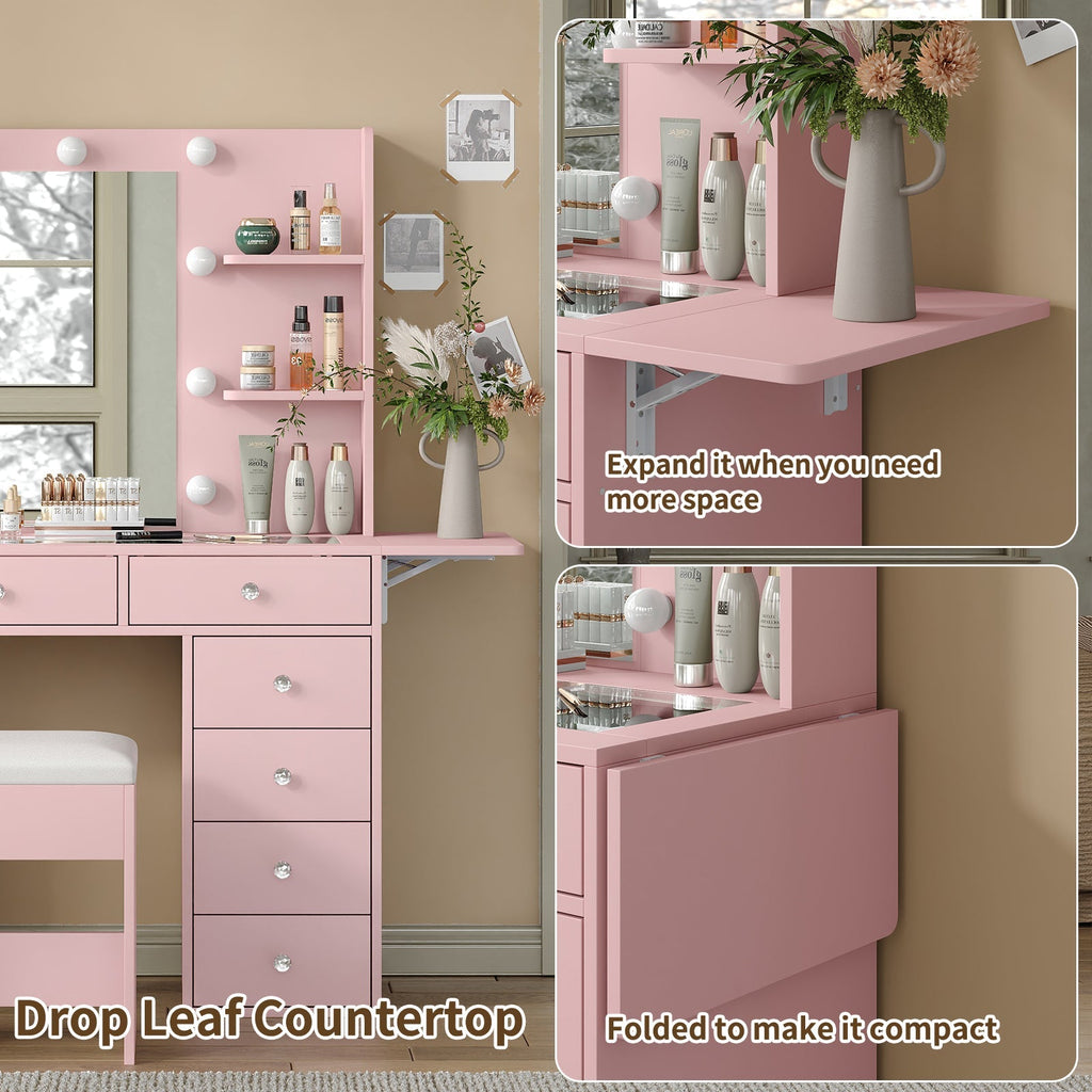11-Drawer LED Mirror Vanity Desk - Vektaya