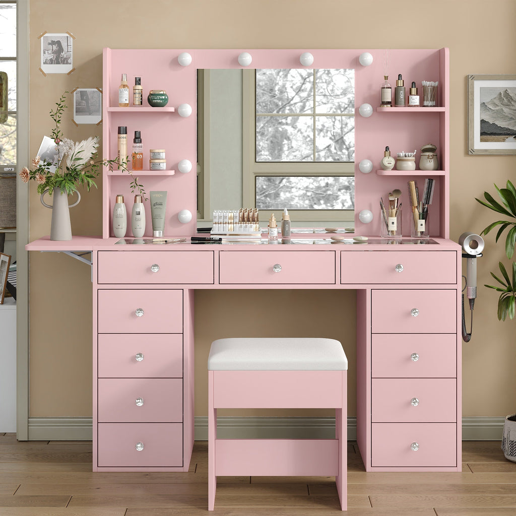 11-Drawer LED Mirror Vanity Desk - Vektaya