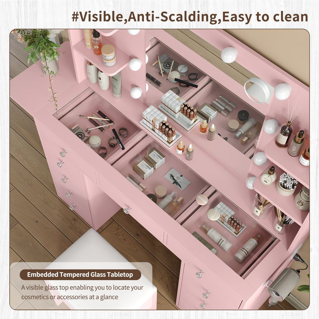 11-Drawer LED Mirror Vanity Desk - Vektaya