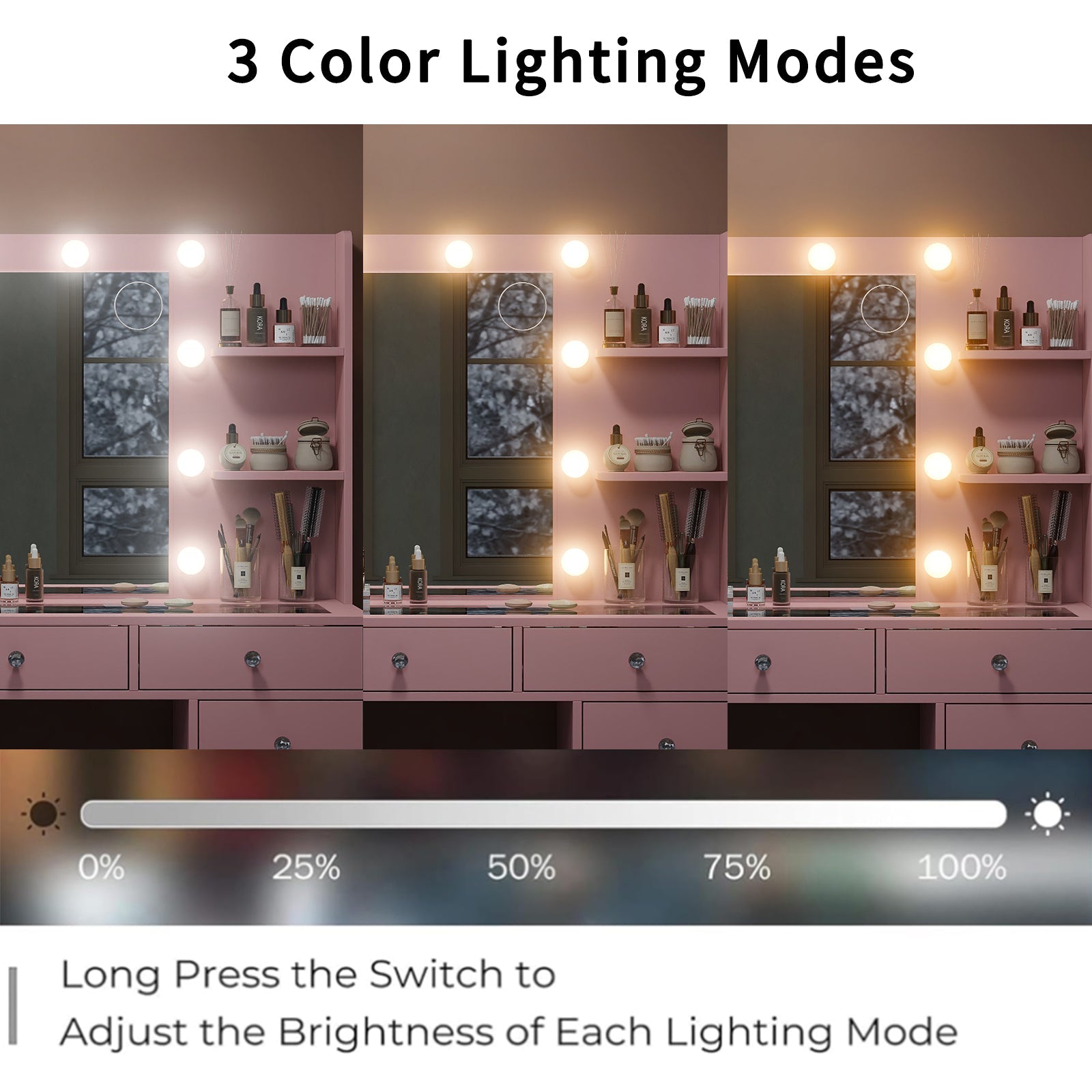 11-Drawer LED Mirror Vanity Desk - Vektaya