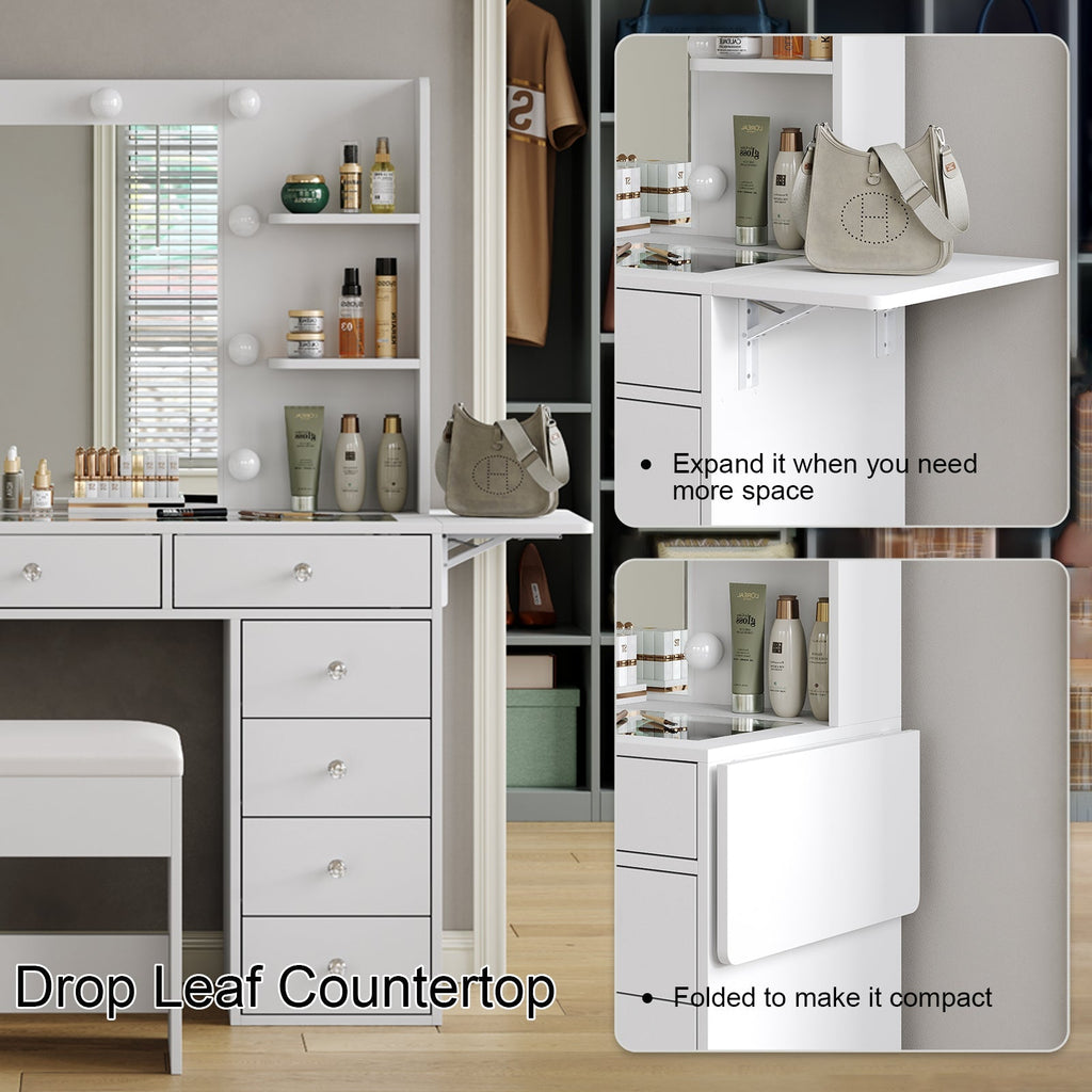 11-Drawer LED Mirror Vanity Desk - Vektaya