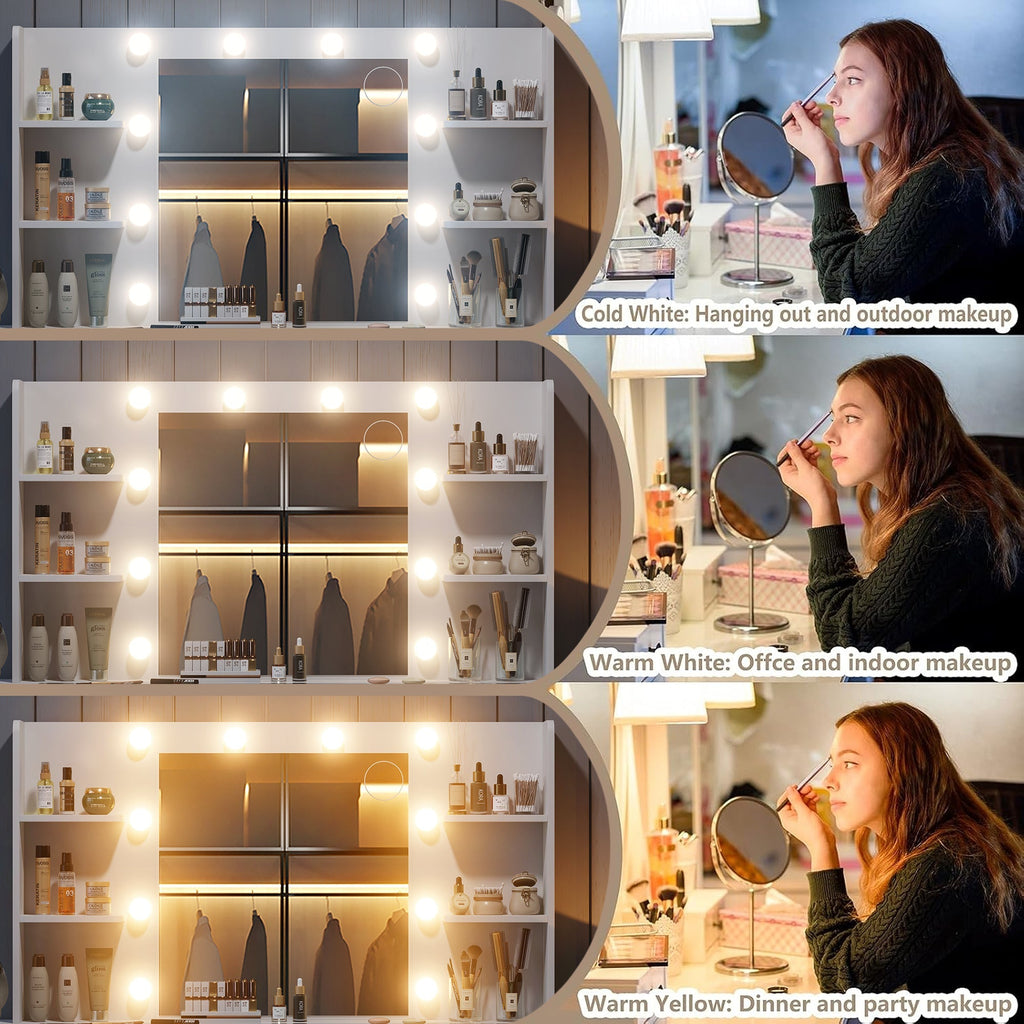 11-Drawer LED Mirror Vanity Desk - Vektaya