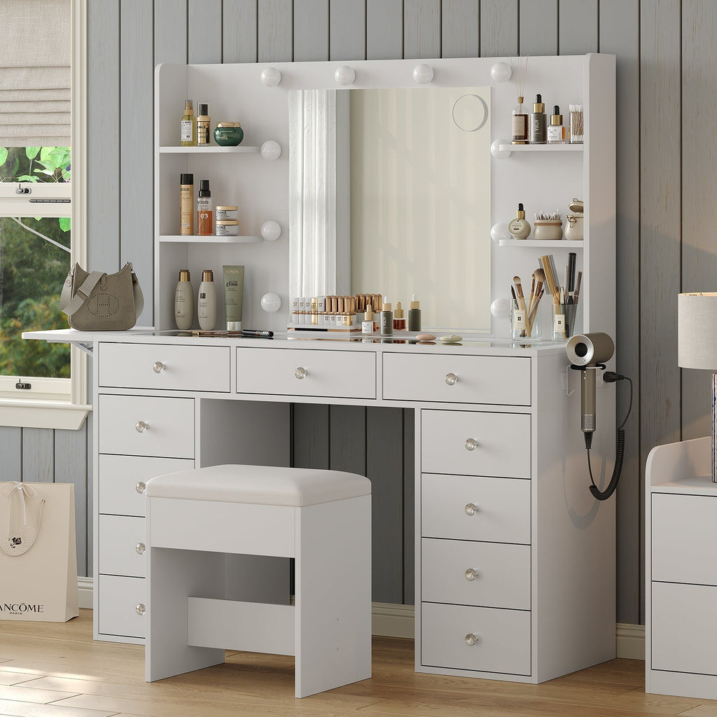 11-Drawer LED Mirror Vanity Desk - Vektaya
