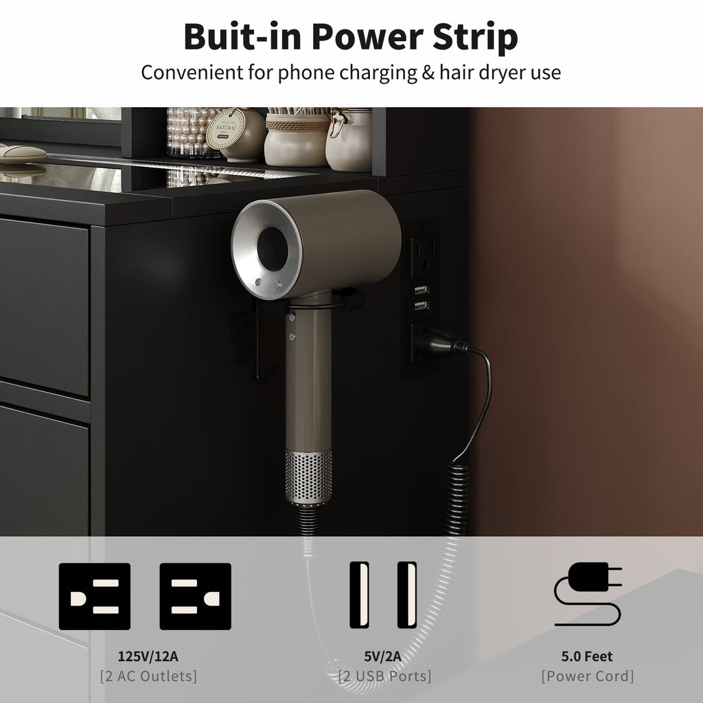 12-Drawer LED Mirror Vanity Desk - Vektaya