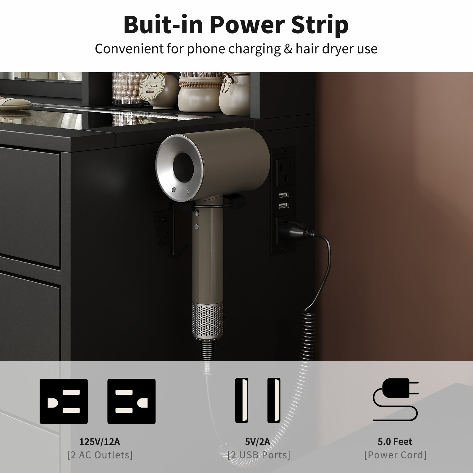 12-Drawer LED Mirror Vanity Desk - Vektaya