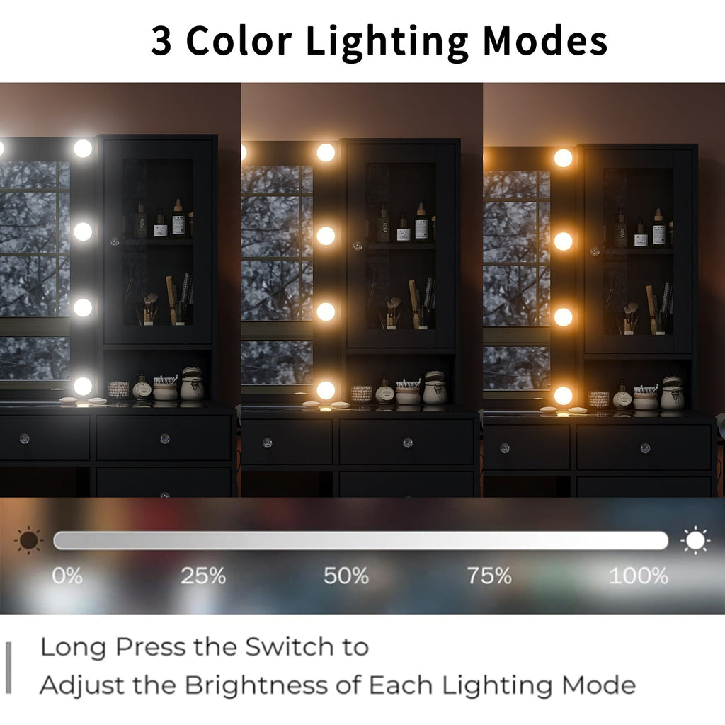 12-Drawer LED Mirror Vanity Desk - Vektaya