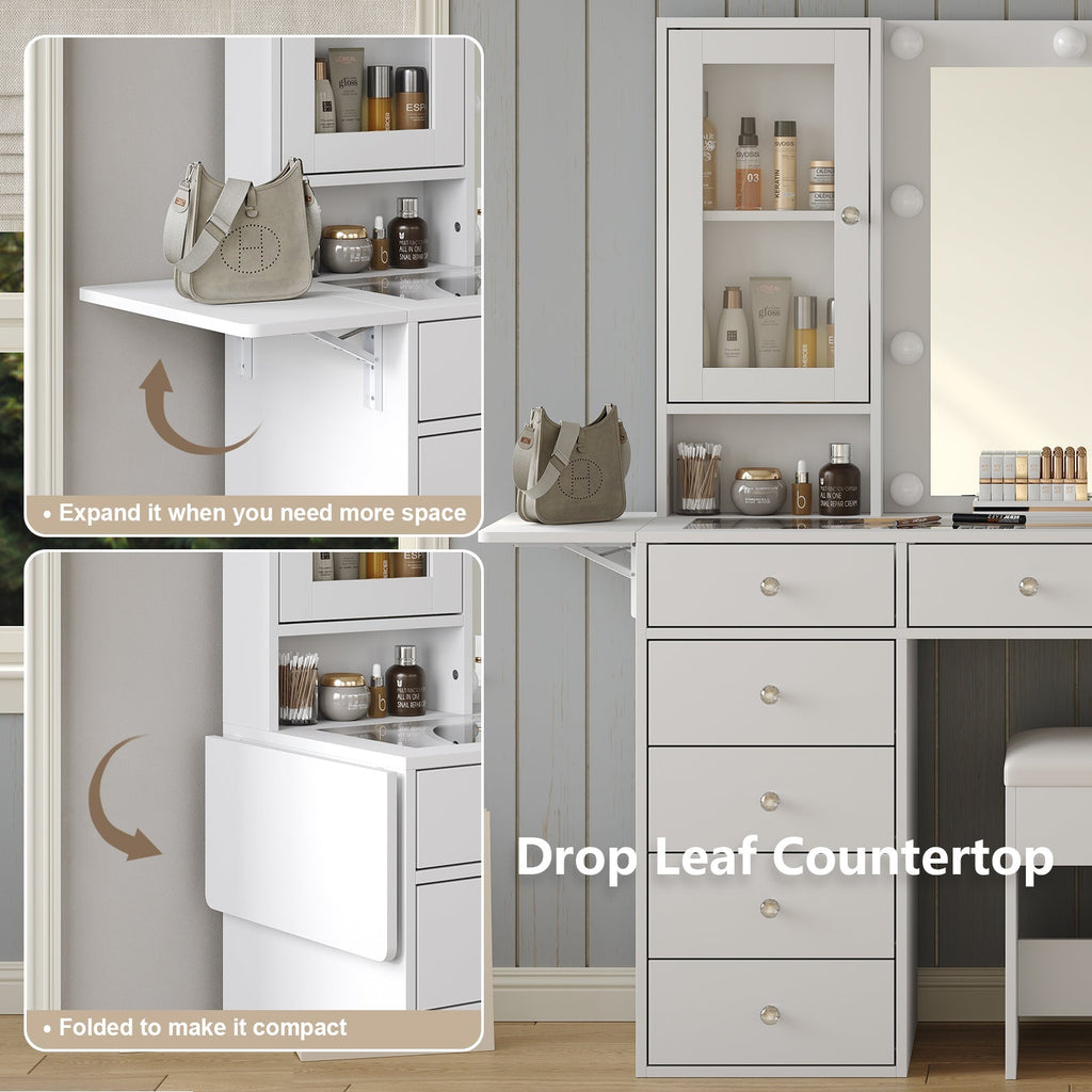 12-Drawer LED Mirror Vanity Desk - Vektaya
