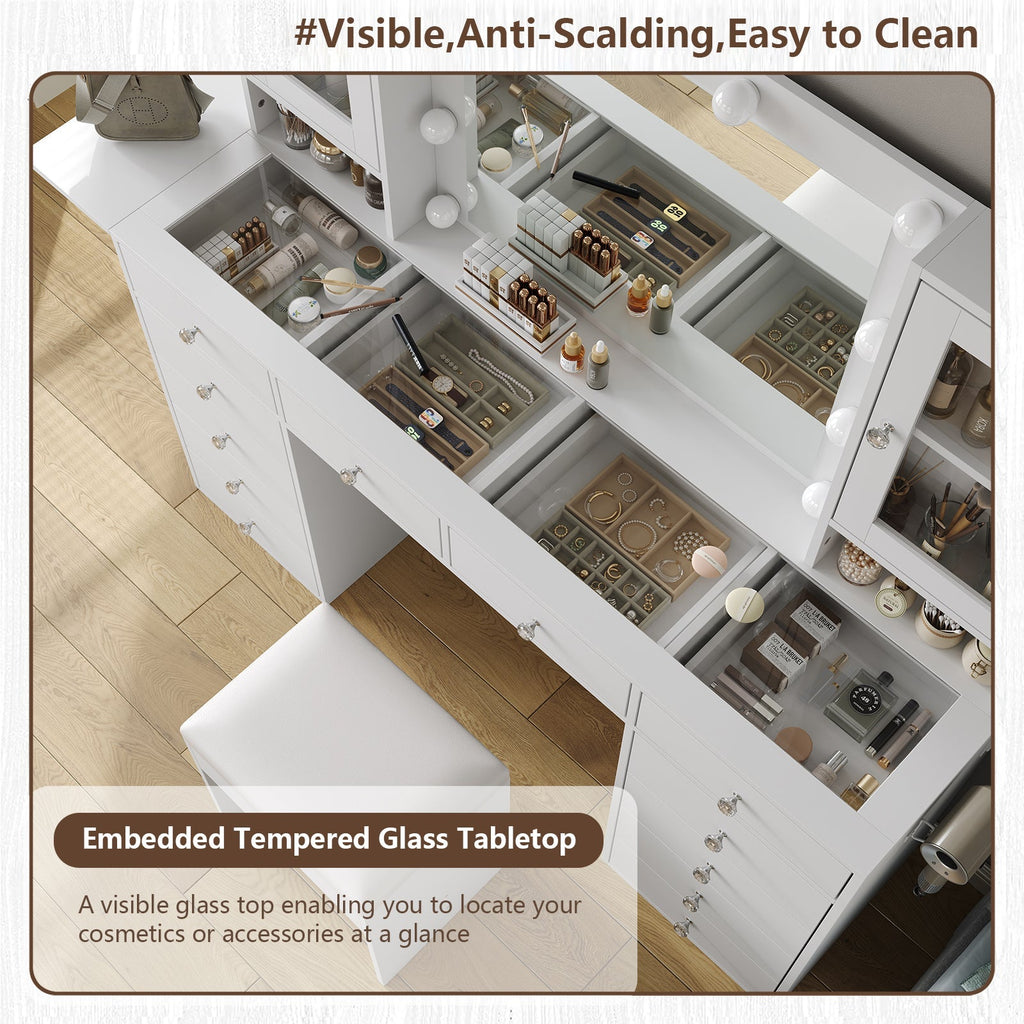 12-Drawer LED Mirror Vanity Desk - Vektaya