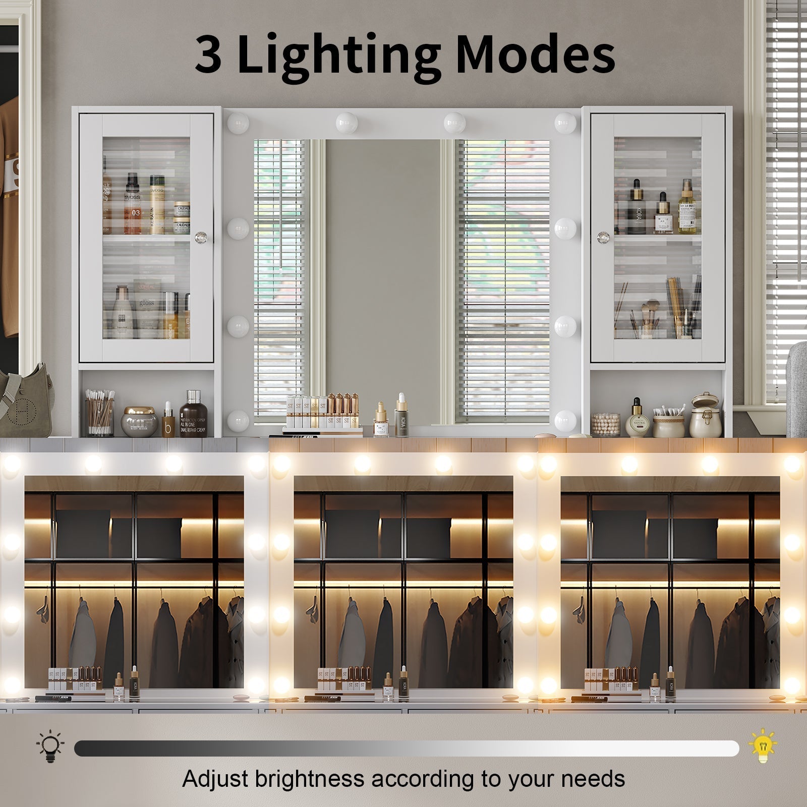 12-Drawer LED Mirror Vanity Desk - Vektaya