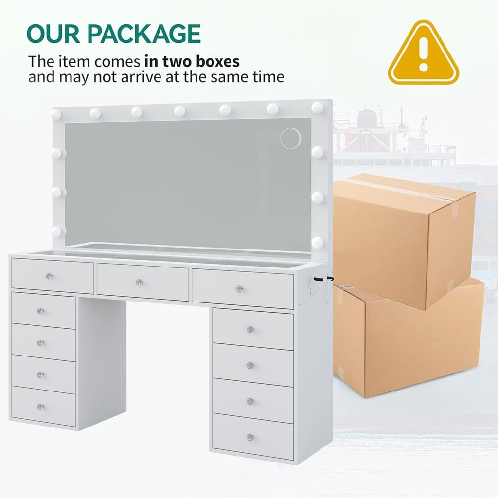 11-Drawer LED Mirror Vanity Desk - Vektaya