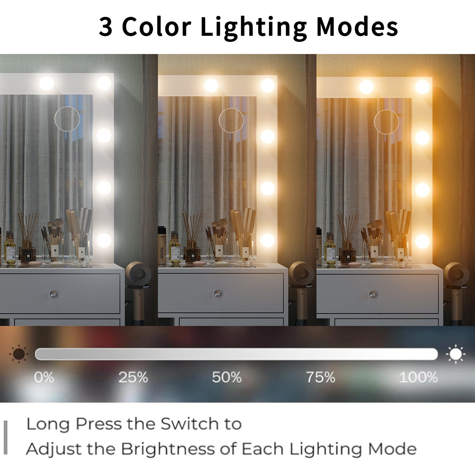 11-Drawer LED Mirror Vanity Desk - Vektaya