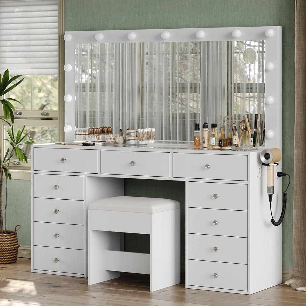 11-Drawer LED Mirror Vanity Desk - Vektaya