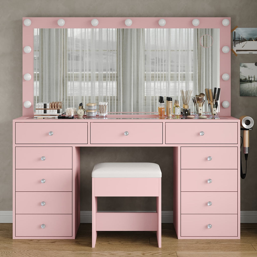 11-Drawer LED Mirror Vanity Desk - Vektaya