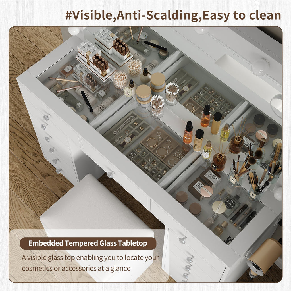 13-Drawer LED Mirror Vanity Desk - Vektaya