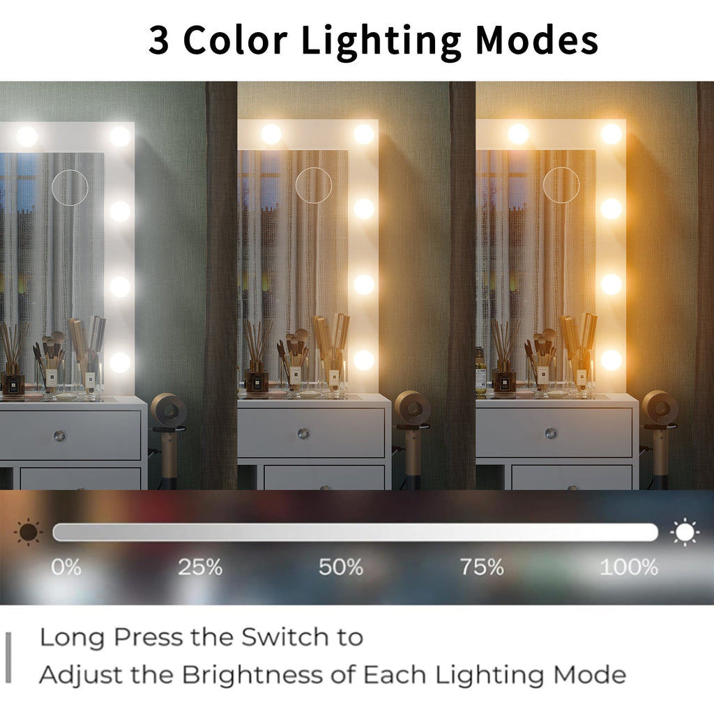 13-Drawer LED Mirror Vanity Desk - Vektaya