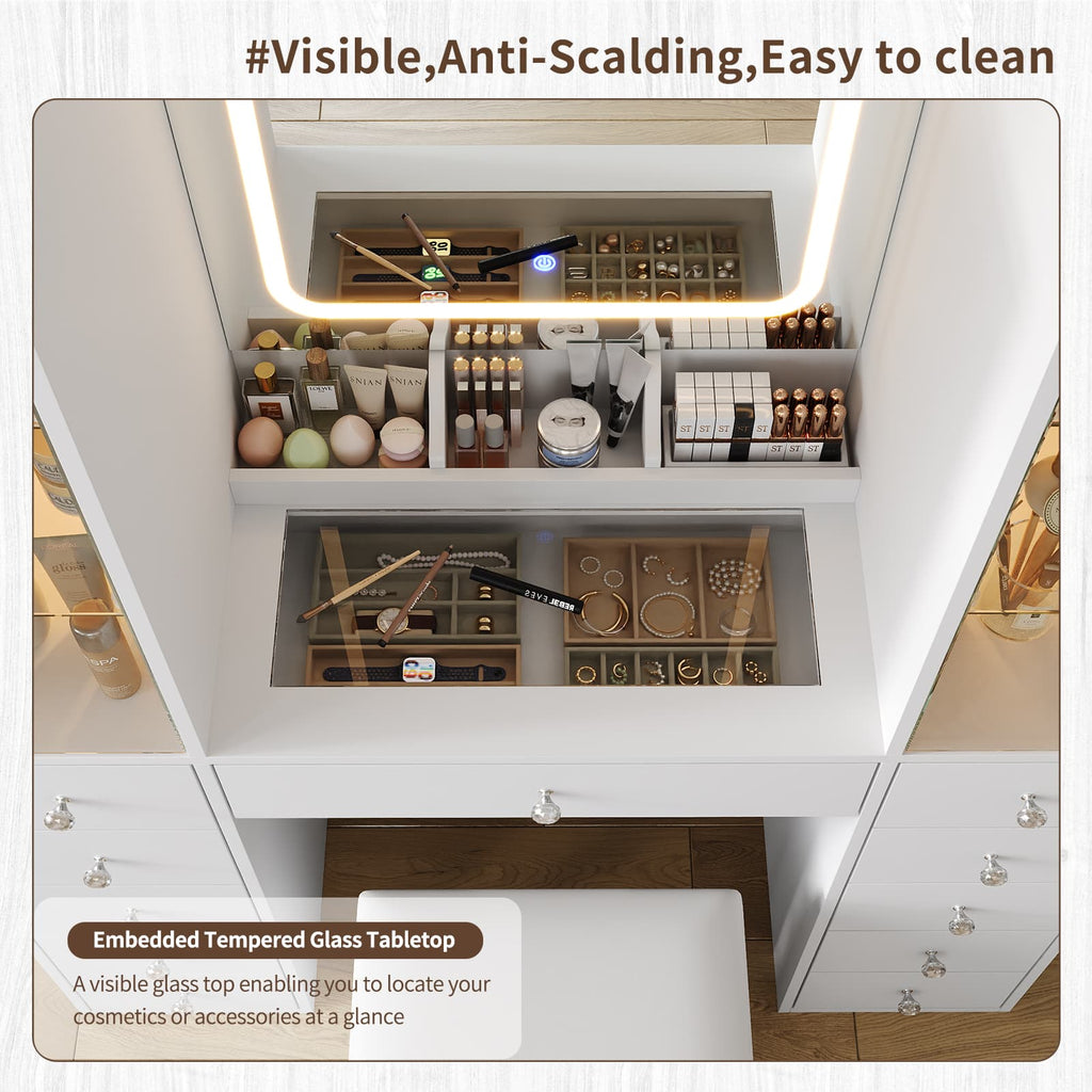 11-Drawer Mirror Vanity Desk - Vektaya