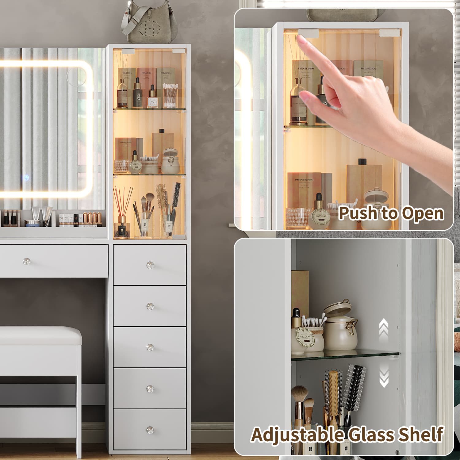 11-Drawer Mirror Vanity Desk - Vektaya
