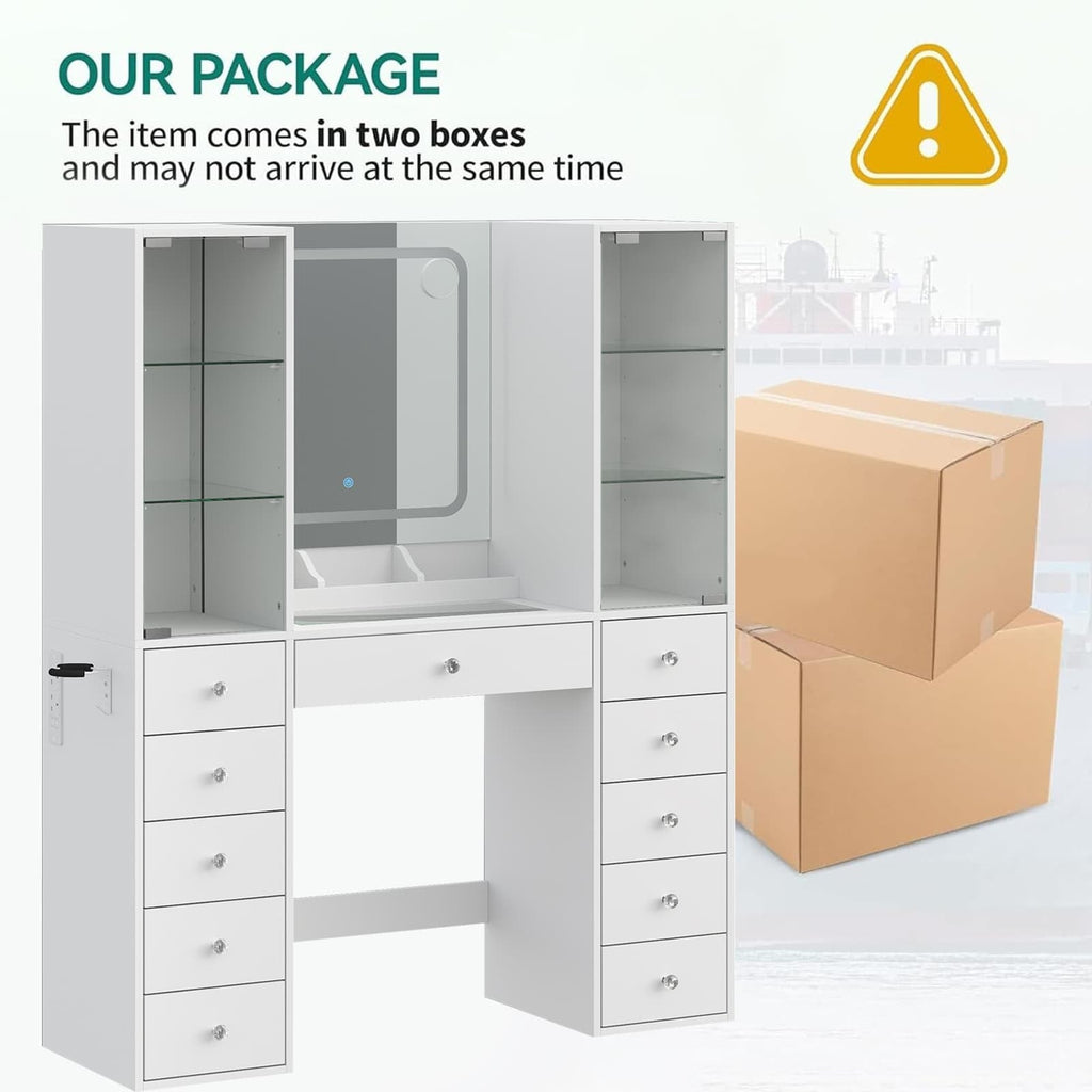 11-Drawer Mirror Vanity Desk - Vektaya