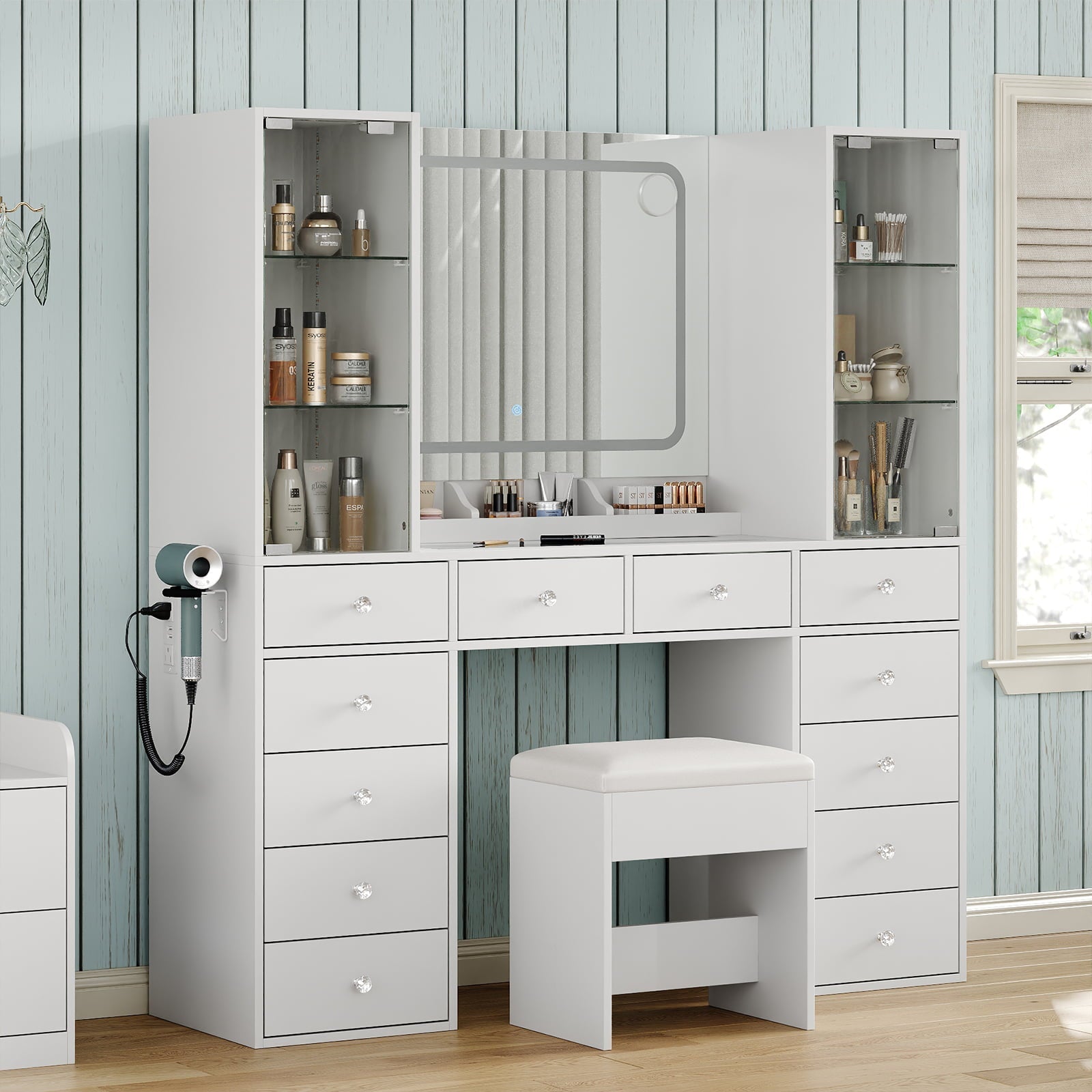 12-Drawer Mirror Vanity Desk - Vektaya