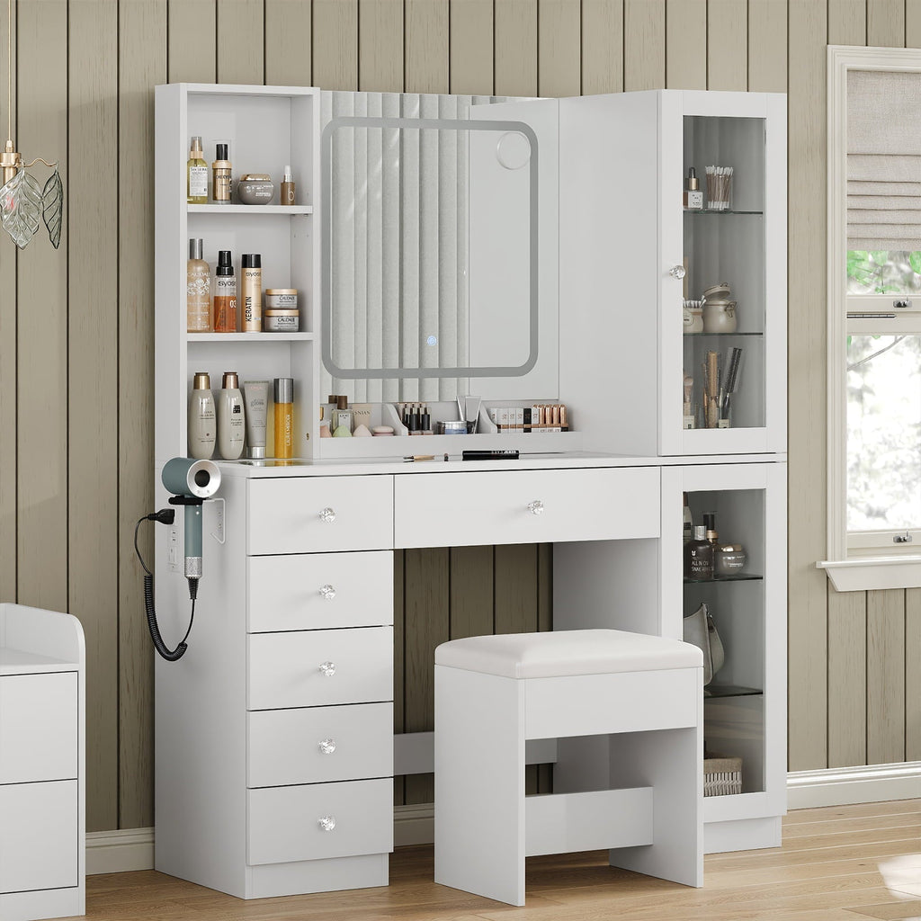 6-Drawer Mirror Vanity Desk - Vektaya