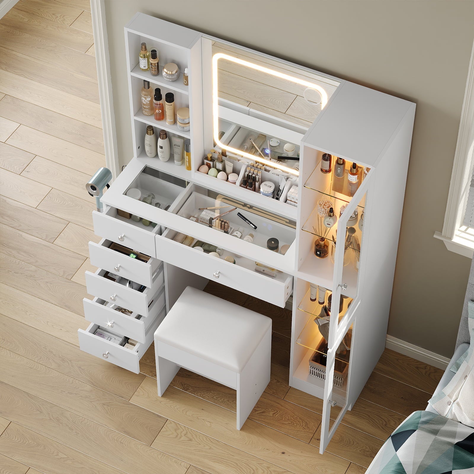 6-Drawer Mirror Vanity Desk - Vektaya