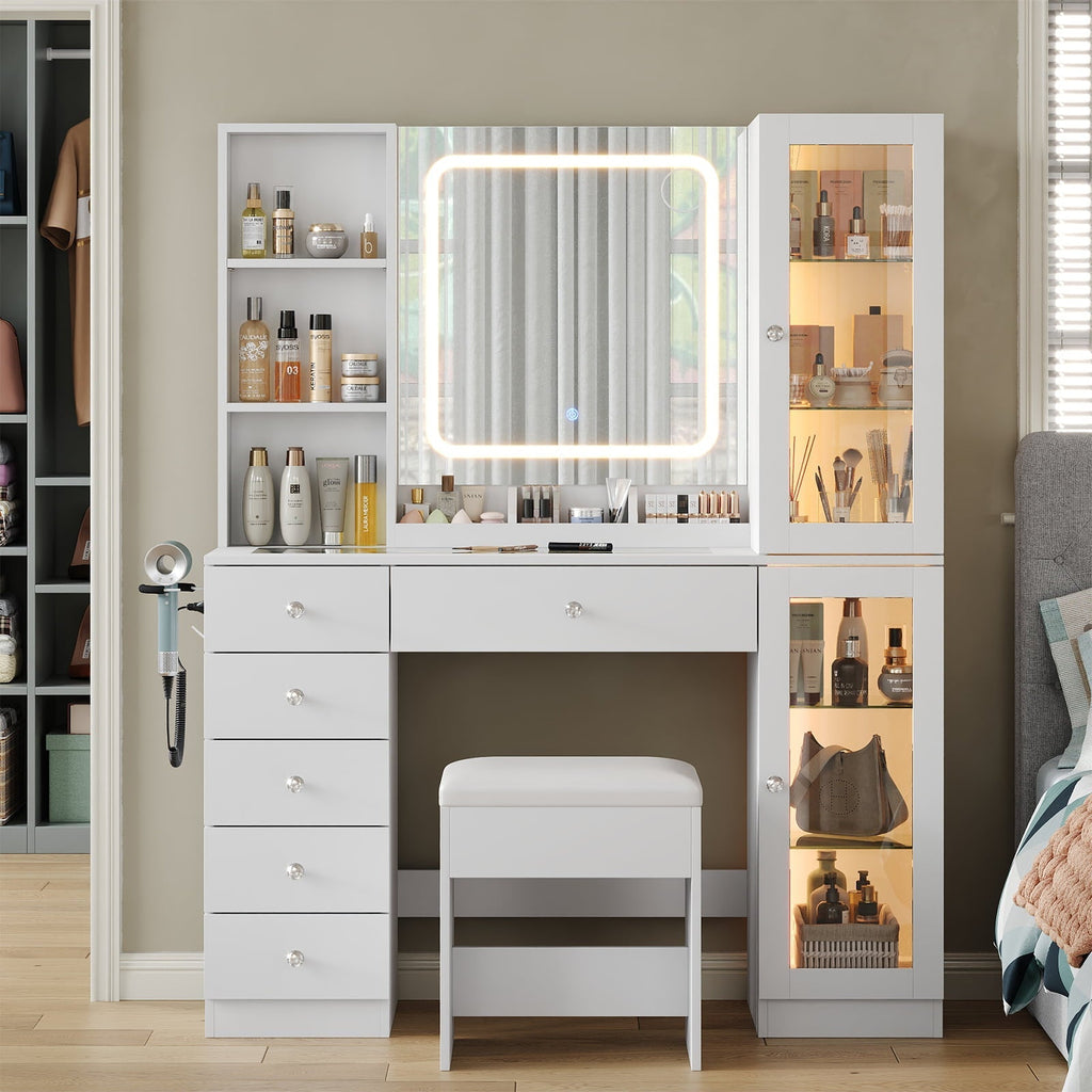 6-Drawer Mirror Vanity Desk - Vektaya