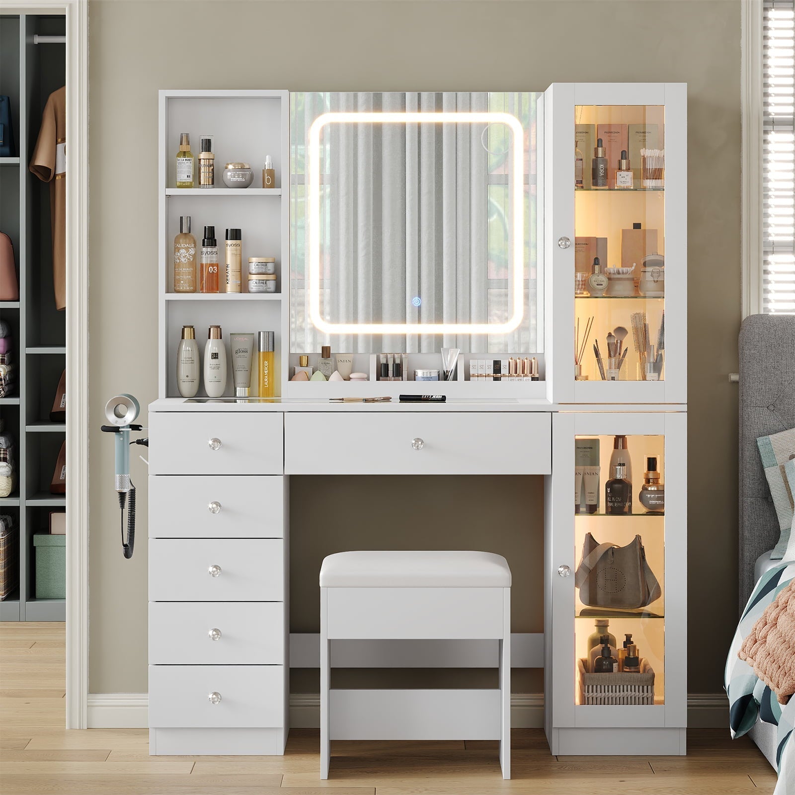 6-Drawer Mirror Vanity Desk - Vektaya