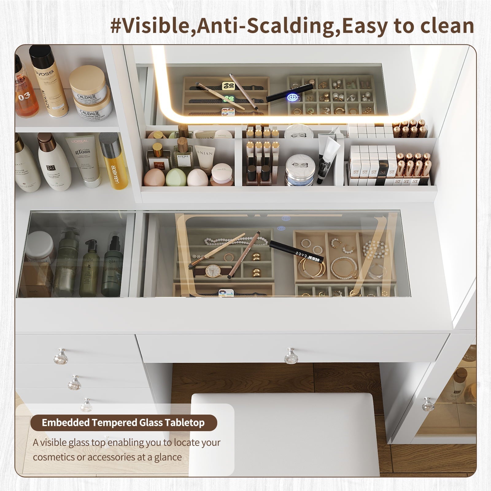 6-Drawer Mirror Vanity Desk - Vektaya